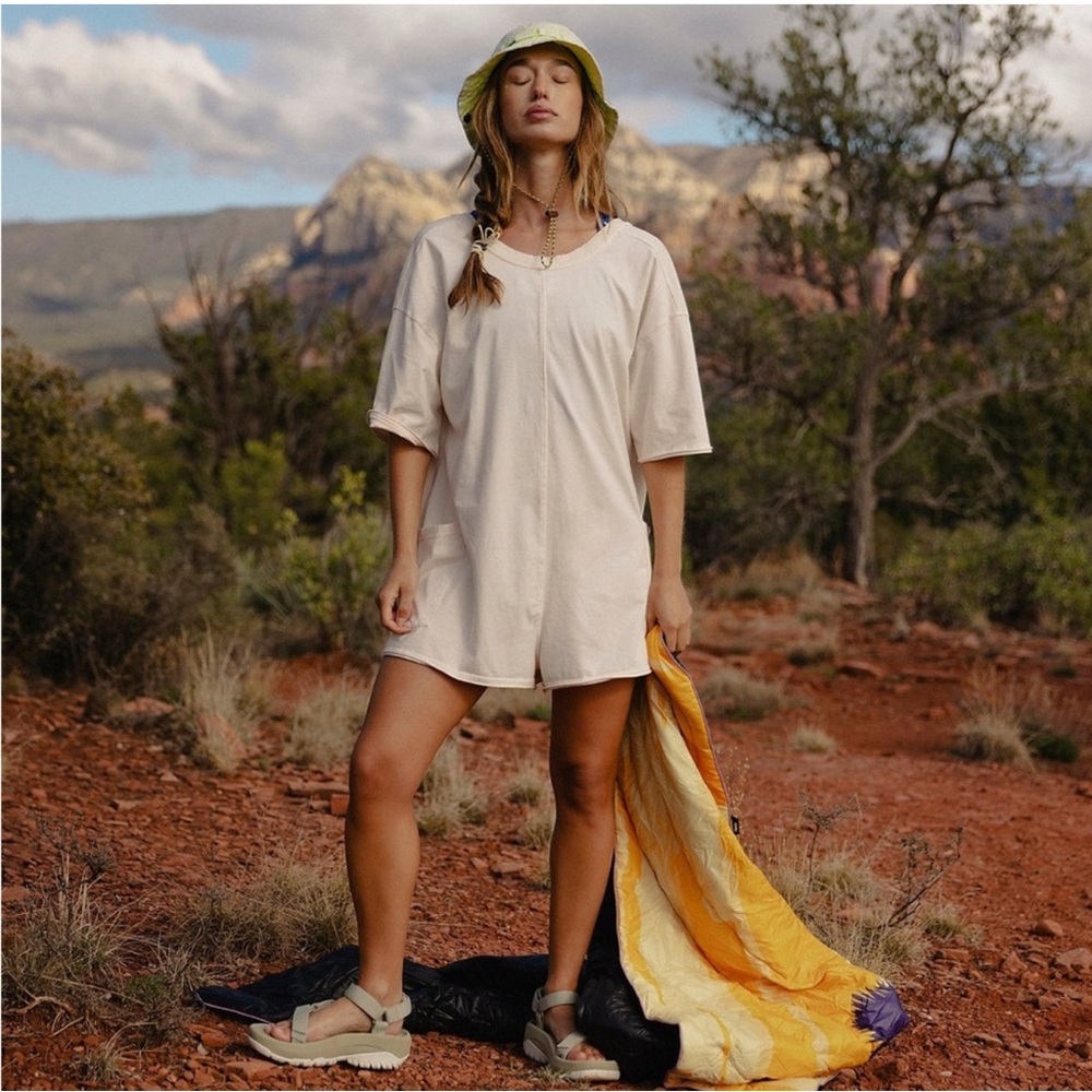 Free people Cream/Pale Pink Short Sleeve Romper